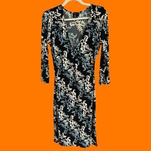 90's 00's vintage abstract floral y2k faux wrap dress LARGE bcbg maxazria